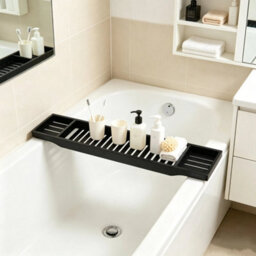 Black Bamboo Wooden Over Bath Tub Rack - thumbnail 4