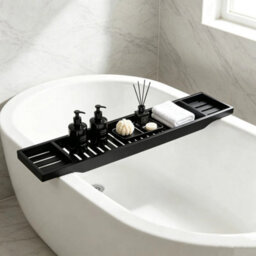 Black Bamboo Wooden Over Bath Tub Rack - thumbnail 5