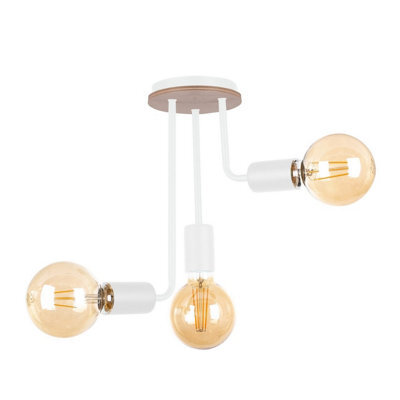 Luminosa Lighting Luminosa Megan Multi Arm Semi Flush Ceiling Light Wood, White, 25Cm, 3X E27