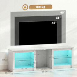 Homcom 160Cm Tv Unit W/ Led Lights For 70In Tv Modern Tv Stand Cabinet - thumbnail 3