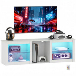 Homcom 160Cm Tv Unit W/ Led Lights For 70In Tv Modern Tv Stand Cabinet - thumbnail 2
