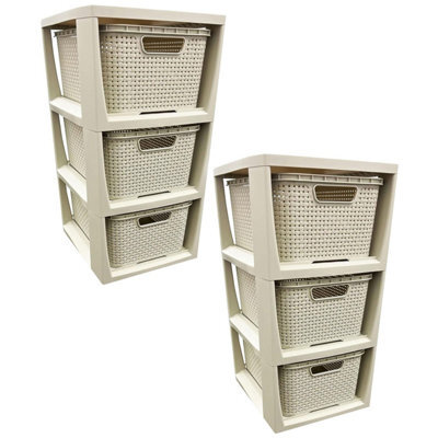 Pluto Packaging 2 X 3 Drawer Cream Stylish Rattan Effect Commode Baskets Home Office Storage Units - image 1