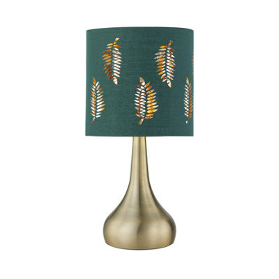 First Choice Lighting Romana - Antique Brass Touch Table Lamp With Dark Green Fern Shade - image 1