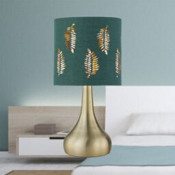 First Choice Lighting Romana - Antique Brass Touch Table Lamp With Dark Green Fern Shade - thumbnail 4