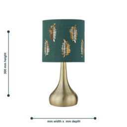 First Choice Lighting Romana - Antique Brass Touch Table Lamp With Dark Green Fern Shade - thumbnail 5