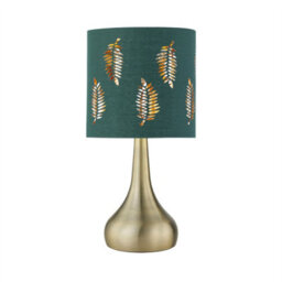 First Choice Lighting Romana - Antique Brass Touch Table Lamp With Dark Green Fern Shade