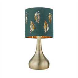 First Choice Lighting Romana - Antique Brass Touch Table Lamp With Dark Green Fern Shade - thumbnail 2