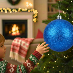 Shatchi 20Cm Dark Blue Glitter Christmas Bauble - Christmas Tree & Home Décor Ornament - thumbnail 8