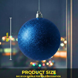 Shatchi 20Cm Dark Blue Glitter Christmas Bauble - Christmas Tree & Home Décor Ornament - thumbnail 4
