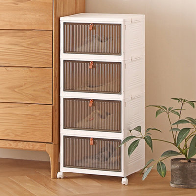 Living And Home 4 Tiers White Thicken Stackable Foldable Plastic Closet Shoe Storage Box With Wheels - image 1