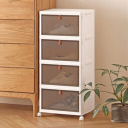 Living And Home 4 Tiers White Thicken Stackable Foldable Plastic Closet Shoe Storage Box With Wheels