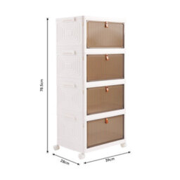 Living And Home 4 Tiers White Thicken Stackable Foldable Plastic Closet Shoe Storage Box With Wheels - thumbnail 6