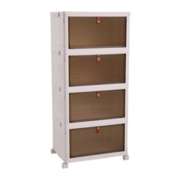 Living And Home 4 Tiers White Thicken Stackable Foldable Plastic Closet Shoe Storage Box With Wheels - thumbnail 3