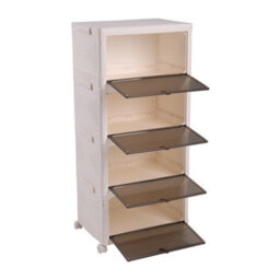 Living And Home 4 Tiers White Thicken Stackable Foldable Plastic Closet Shoe Storage Box With Wheels - thumbnail 4