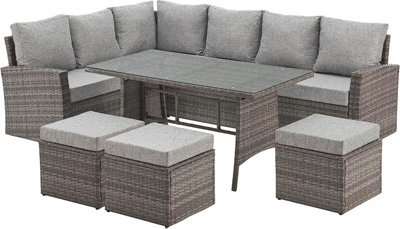 Evre 9 Seat Marylin Corner Sofa & Dining Rattan Garden Furniture Set For Indoor Outdoor Patios Gardens Conservatories Grey - image 1