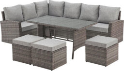 Evre 9 Seat Marylin Corner Sofa & Dining Rattan Garden Furniture Set For Indoor Outdoor Patios Gardens Conservatories Grey - thumbnail 1