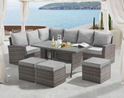 Evre 9 Seat Marylin Corner Sofa & Dining Rattan Garden Furniture Set For Indoor Outdoor Patios Gardens Conservatories Grey - thumbnail 2