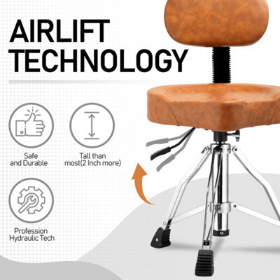 Brown Drum Throne With Backrest Hydraulic Drum Stool Adjustable Height For Drummers - image 1