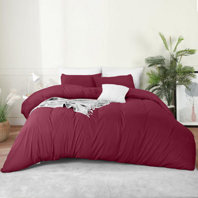 Bedlooms Burgundy Cotton Duvet Cover Set, Breathable & Anti-Allergic Bedding Set, Single 135X200Cm - image 1