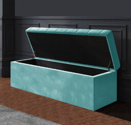 137Cm Sd Ottoman Storage Box, Teal Velvet Upholstered Chesterfield Storage Ottoman Box - thumbnail 2
