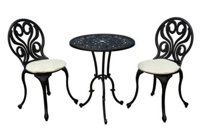 Sh&g Penryhn 2 Seat Bistro Set - 3 Piece Round Table & Chairs - Antique Bronze Cast Aluminium With Cream Cushions - Outdoor - image 1