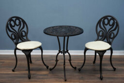 Sh&g Penryhn 2 Seat Bistro Set - 3 Piece Round Table & Chairs - Antique Bronze Cast Aluminium With Cream Cushions -  Outdoor - thumbnail 2