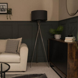 Valuelights Camden Chrome Tripod Floor Lamp With Charcoal Drum Shade And Bulb - thumbnail 3