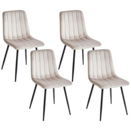 Beliani Set Of 4 Dining Chairs Kalispell Velvet Beige - thumbnail 1
