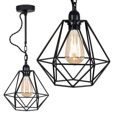 Valuelights Huber Industrial Satin Black Wall Ceiling Light Fitting With Black Metal Cage Shade - image 1
