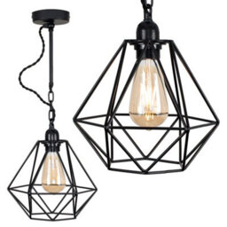 Valuelights Huber Industrial Satin Black Wall Ceiling Light Fitting With Black Metal Cage Shade - thumbnail 1