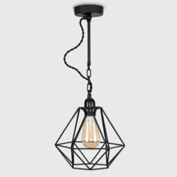 Valuelights Huber Industrial Satin Black Wall Ceiling Light Fitting With Black Metal Cage Shade - thumbnail 4