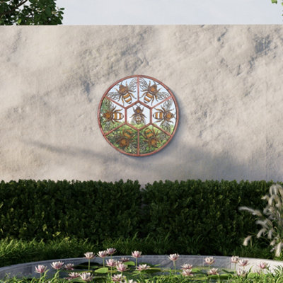 Mirroroutlet Metal Circular Decorative Bumble Bee Window Garden Mirror 80Cmx 80Cm - image 1