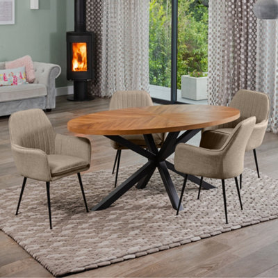 Dosenna Oval Dining Table Set With 4 Carrara Fabric Chairs - Brown - image 1
