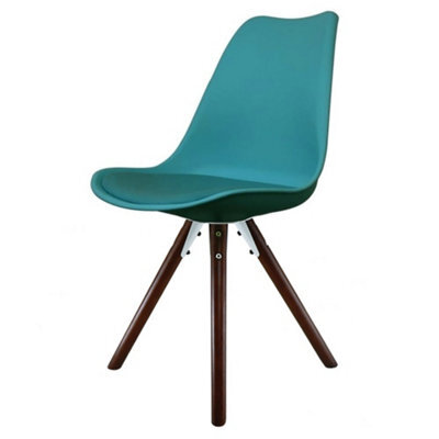 Fusion Living Soho Teal Plastic Dining Chair With Pyramid Dark Wood Legs - image 1
