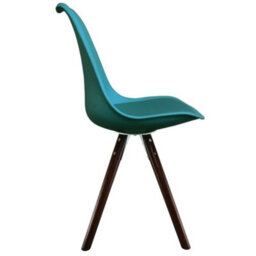 Fusion Living Soho Teal Plastic Dining Chair With Pyramid Dark Wood Legs - thumbnail 4