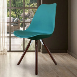 Fusion Living Soho Teal Plastic Dining Chair With Pyramid Dark Wood Legs - thumbnail 2