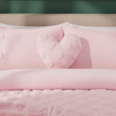 Heart Shaped Teddy Fleece Cushion Ultra Soft Plush Decorative Pillow Pink One Size - image 1