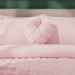 Heart Shaped Teddy Fleece Cushion Ultra Soft Plush Decorative Pillow Pink One Size - thumbnail 1