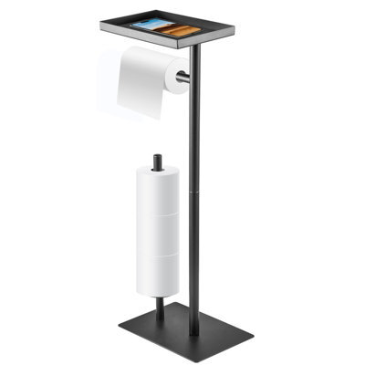Toilet Roll Holder Free Standing Black Toilet Paper Holder Stand With Top - image 1