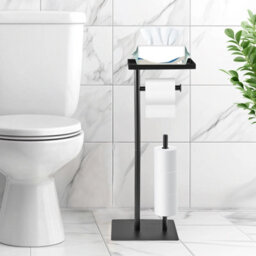 Toilet Roll Holder Free Standing Black Toilet Paper Holder Stand With Top - thumbnail 5