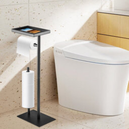 Toilet Roll Holder Free Standing Black Toilet Paper Holder Stand With Top - thumbnail 4