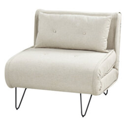 Wyld And Coco Glamour Small Sofa Bed - Light Beige Fabric, 1-Seater Armless Fold-Out Sleeper With Cushion, Black Metal Legs - thumbnail 4