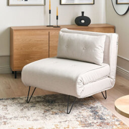 Wyld And Coco Glamour Small Sofa Bed - Light Beige Fabric, 1-Seater Armless Fold-Out Sleeper With Cushion, Black Metal Legs - thumbnail 2