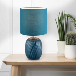 Albury Swirl Round Gloss Dark Blue Table Lamp