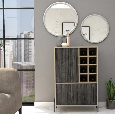 Core Products Harvard 2 Door Drinks Bar - Washed Oak And Wood Grain Grey Effect, H94.1Cm X W63.5Cm X D34.0Cm - image 1