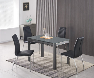 Furnizone UK Milano 4-Seater Grey Glass Dining Table And 4 Modalux Black Faux Leather Chairs - image 1