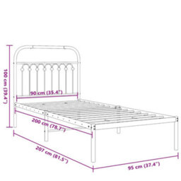 Berkfield Metal Bed Frame Without Mattress With Headboard Black 90X200Cm - thumbnail 8