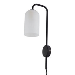 First Choice Lighting Victoria - Black Plug In Wall Light With Frosted Glass Shade - thumbnail 1