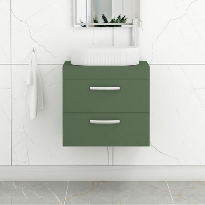 Royal Bathrooms Turin 800mm Wall Mounted Bathroom Vanity Unit With Sink 2 Drawer Matt Green & Lyon Countertop Basin - image 1