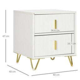 Homcom Bedside Table, Modern Nightstand With Hairpin Legs For Bedroom, White - thumbnail 3